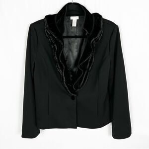 Chico’s Black Velvet Ruffle Collar One Button Blazer Jacket Women’s Medium